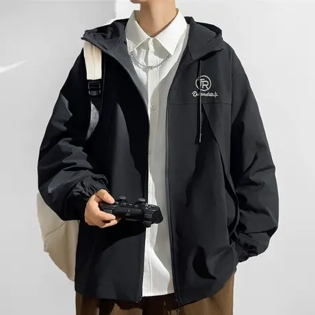 冲锋衣男春秋季新款美式宽松防风连帽工装夹克潮牌户外登山服外套商品大图