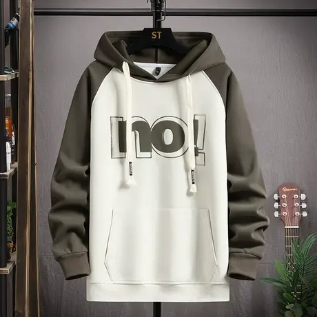 连帽卫衣男春秋季新款宽松拼接休闲打底衫青少年字母印花长袖外套商品大图