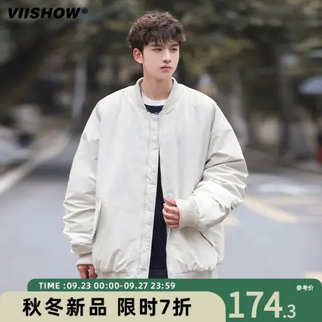 VIISHOW刺绣拼色棉衣男两面穿日系复古秋冬季新品潮牌宽松外套商品大图