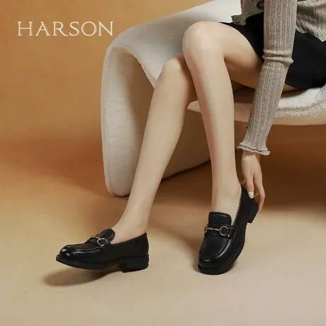 哈森黑色哑光软面羊皮革乐福鞋女春季新款休闲单鞋HS253003商品大图