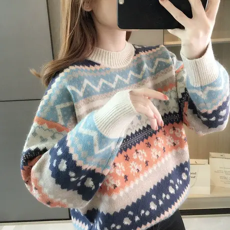 复古毛衣女日系2023新款秋冬加厚慵懒风设计感宽松套头爆款针织衫图片