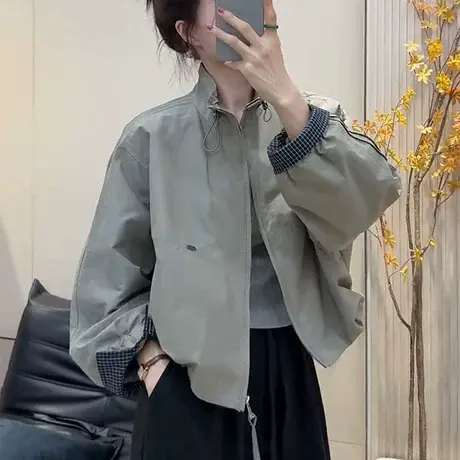 欧洲站设计感立领短款棒球服外套女2025秋季新款小众百搭减龄上衣商品大图