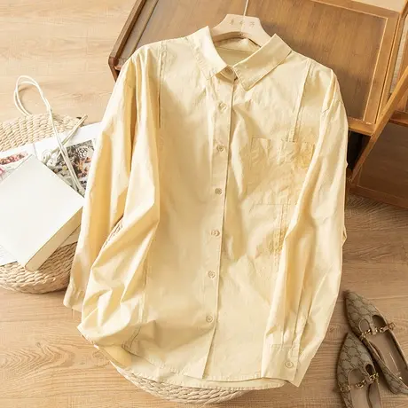 享永子全棉衬衫女盐系复古港味衬衣宽松纯色上衣百搭2023春夏新款图片