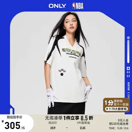 ONLY奥莱2023夏季新款NBA联名款休闲撞色字母V领宽松T恤女商品大图