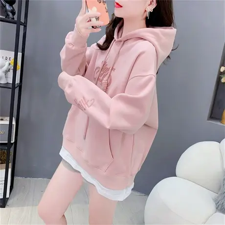 简约字母假两件连帽卫衣女秋装2023新款韩版宽松洋气百搭网红上衣商品大图