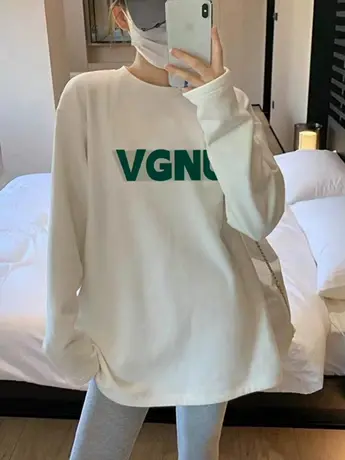 中长款宽松长袖t恤女2023新款春秋冬季休闲百搭加厚款打底衫上衣商品大图