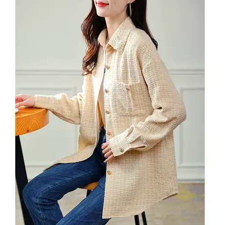 宝诗黎小香风钉珠衬衫外套女2023时尚肌理感上衣新款百搭宽松秋装商品大图