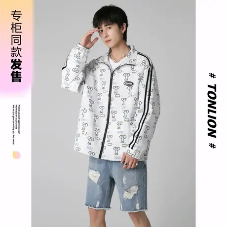 [商场同款]唐狮春秋季男夹克外套休闲满身小熊印花外套潮流百搭图片
