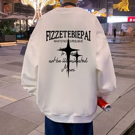 圆领加绒卫衣男秋冬款2023新款oversize套头内搭打底美式无帽外套商品大图