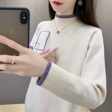 冬季女士半高领毛衣女款2023新款秋冬外穿网红爆款针织打底衫上衣商品大图