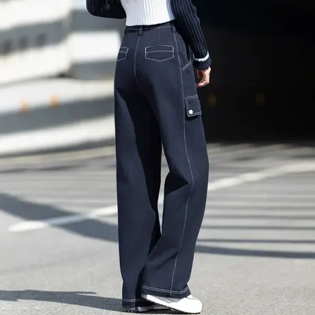 直筒牛仔裤女秋冬季藏蓝色裤子女新款2023爆款宽松工装裤女阔腿裤图片
