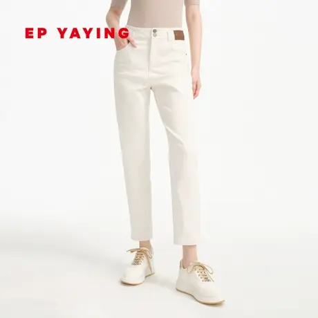EP YAYING雅莹女装 白色高腰双粒扣直筒牛仔裤 商场同款J628A商品大图