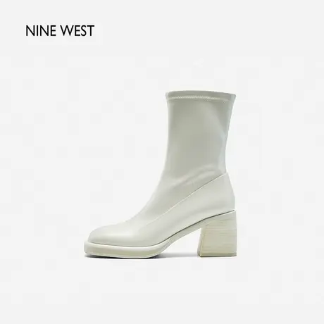Nine West/玖熙简约纯色气质中靴女2023冬新款粗跟漆皮百搭瘦瘦靴商品大图
