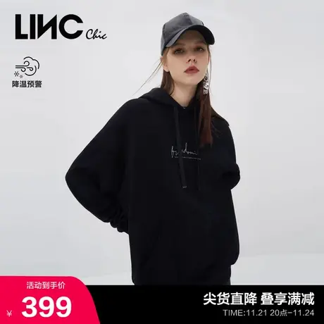 LINCCHIC金羽杰卫衣女帽衫简约短款连帽卫衣女黑色卫衣R223HD877商品大图