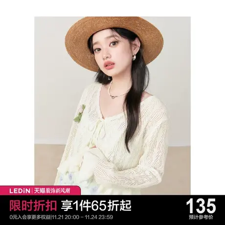 乐町镂空针织开衫2023年春夏新款立体钩花甜美花边小衫外穿罩衫商品大图