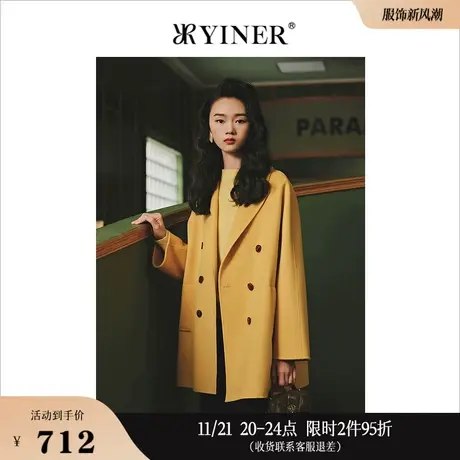 YINER音儿女装冬季纯羊毛含羊绒双面呢外套商品大图