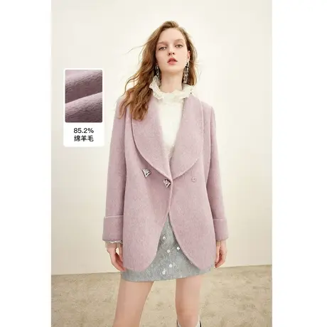 MISSCOCOON法式羊毛双面呢大衣女2023秋季新款时尚v领毛呢外套冬商品大图