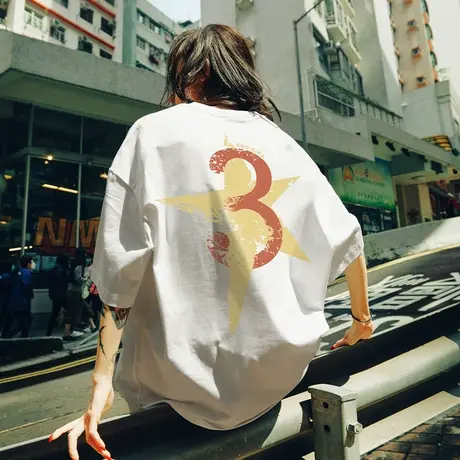 美式街头潮牌滑板短袖T恤男夏季oversize国潮加肥加大情侣半截袖商品大图