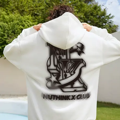 Nuthink美式直喷字母加绒连帽卫衣潮牌男潮流宽松春季保暖外套潮商品大图