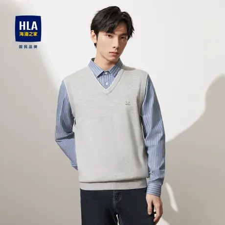 HLA/海澜之家双领设计针织衫2023秋季修身撞色图案保暖长袖男商品大图