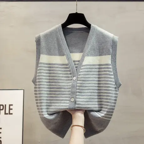 细针v领针织开衫马甲背心女2023秋装新款宽松外穿马夹毛衣坎肩潮图片