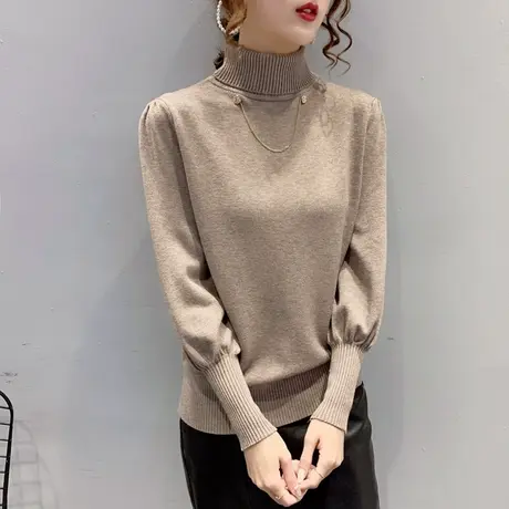 高领灯笼袖毛衣女套头2023秋冬新款打底衫内搭上衣洋气外穿针织衫商品大图