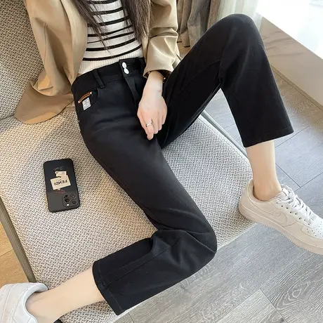 黑色高腰牛仔裤女烟管裤2023年春秋新款显瘦九分直筒裤小个子裤子商品大图