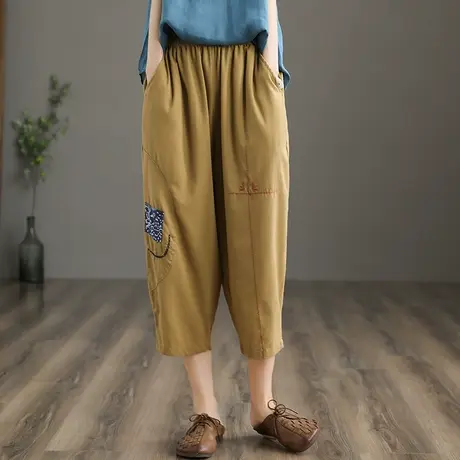 dza 亚麻休闲裤女九分裤夏季2022新款宽松阔腿裤薄款白色棉麻裤子商品大图