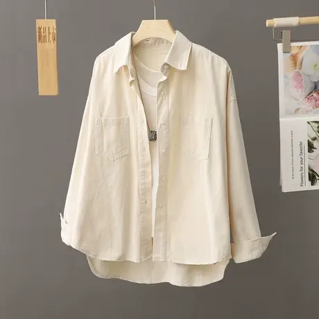 休闲衬衫外套女中长款2024年新款春季宽松慵懒风加厚长袖衬衣开衫图片
