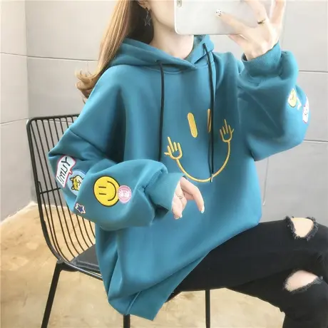 连帽卫衣女秋冬韩版宽松chic港风加绒加厚可爱日系百搭ins外套潮图片