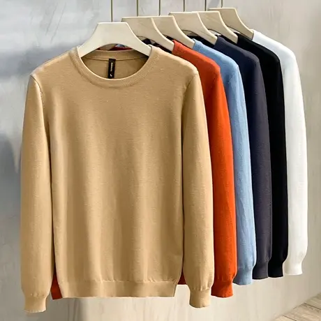 秋冬圆领长袖针织衫商务休闲内搭保暖毛线衫毛衣男上衣基础打底衫商品大图