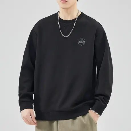 春秋款男款圆领卫衣春天黑色印花T恤长袖外套2024新款男生上衣服商品大图