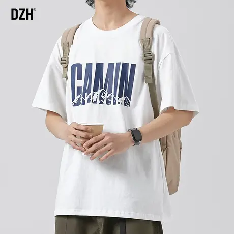 男士白色全棉t恤男短袖美式潮牌百搭男装2023新款夏季字母体恤衫商品大图