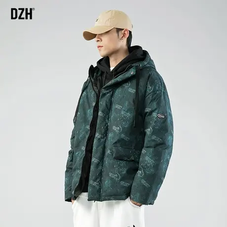 男士绿色飞行员连帽棉服男潮牌冬季2023新款加厚棉衣外套冬装棉袄商品大图