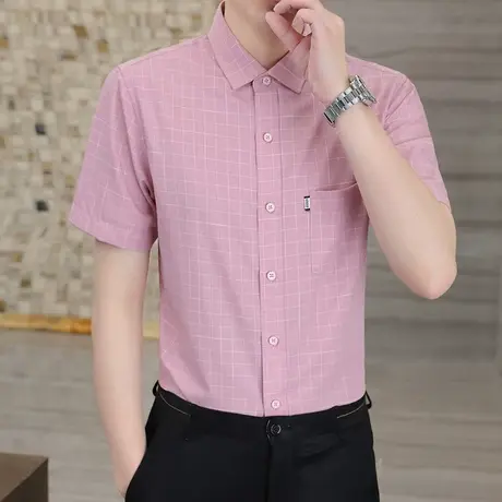 春夏商务职业正装简约高级感半袖衬衣免烫薄款男士格子短袖衬衫商品大图