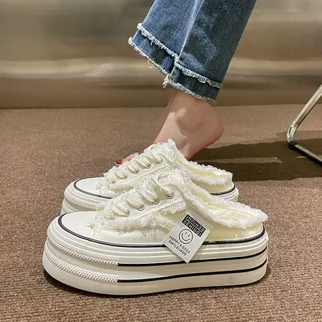 包头拖鞋女夏外穿2023新款帆布鞋子无后跟百搭懒人半拖厚底ins潮图片