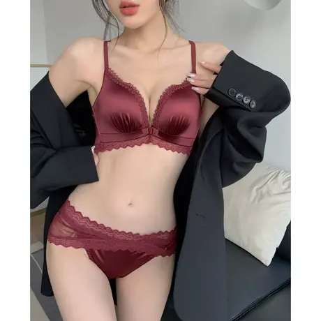 红色本命年前扣内衣女士小胸聚拢加厚胸罩性感美背无钢圈文胸套装图片