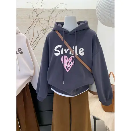网红ins潮连帽卫衣女秋冬2023新款宽松显瘦慵懒上衣外套加绒加厚商品大图