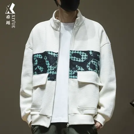 美式重磅610g工装立领夹克男冬季加绒加厚宽松大码男士拉链外套商品大图