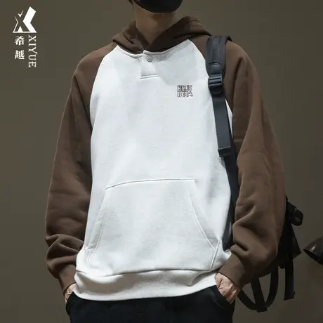 希越重磅加绒连帽卫衣男冬季加厚375g美粒绒男士宽松大码上衣外套图片