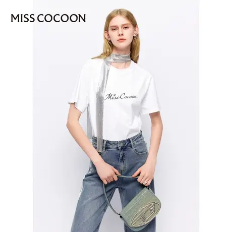 MISSCOCOON【塞班河的日落】24春新款日常印花烫钻H型宽松T恤衫商品大图