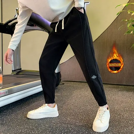 冬季痞帅加绒加厚百搭ins休闲裤潮牌潮流个性高级感束腿裤小脚裤商品大图