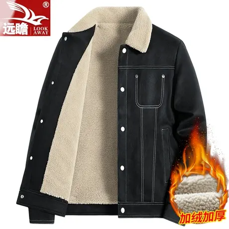 加绒保暖外套男士秋冬季2024新款潮牌麂皮绒翻领上衣加厚休闲夹克图片