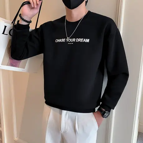 叠影字母印花男休闲卫衣百搭2023春秋季潮流宽松无帽上衣t恤打底商品大图