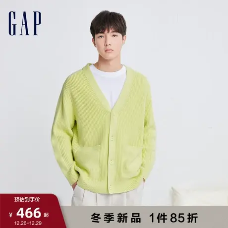 Gap男装春秋LOGO纯色纽扣V领舒适毛衣宽松高级休闲针织开衫842026图片