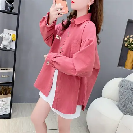 复古休闲印花牛仔衬衫外套女春秋2023年新款宽松外穿百搭长袖上衣商品大图