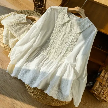 海军领白色衬衫文艺复古衬衣宽松百搭上衣女气质日系2022春夏新款商品大图