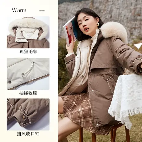 【新年搭配】香影派克服女2023年冬季新款白鸭绒收腰大毛领小个子图片