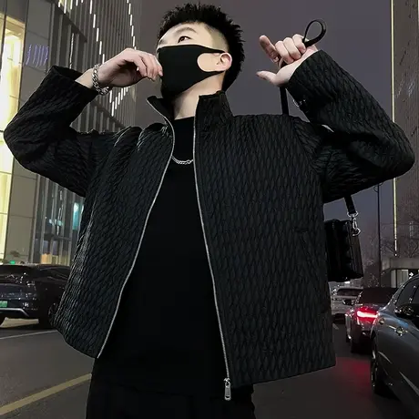 立领夹克男春季新款潮流韩版小众时尚麦穗提花高级感潮牌外套上衣商品大图