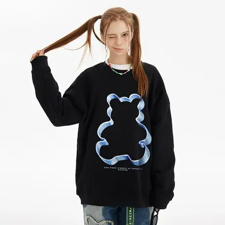 Nuthink宽松潮流oversize无帽小熊卫衣男潮牌春国潮大码男款上衣商品大图